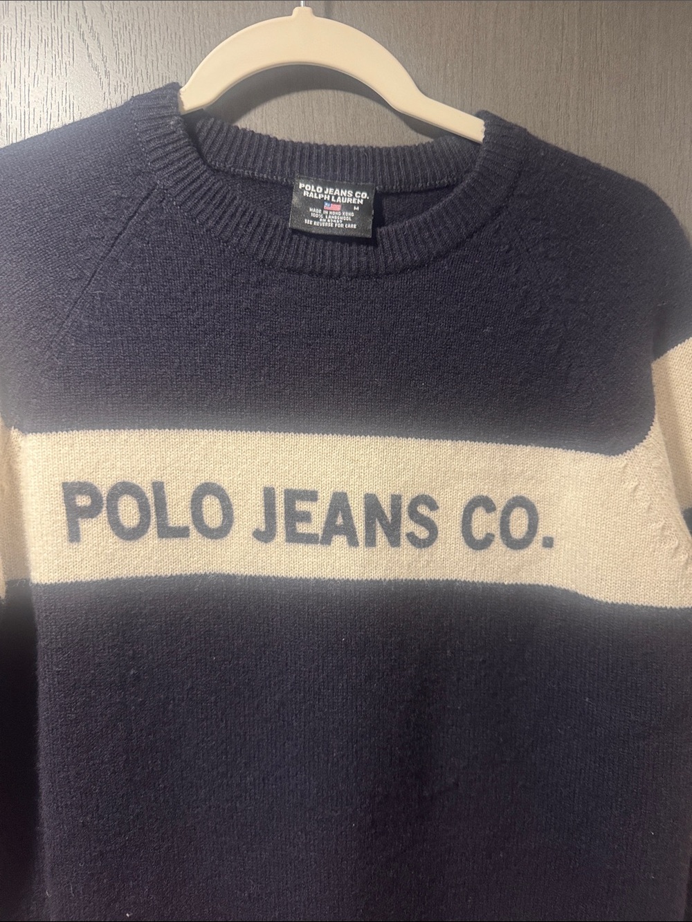 Navy and Cream Logo Crewneck Sweater